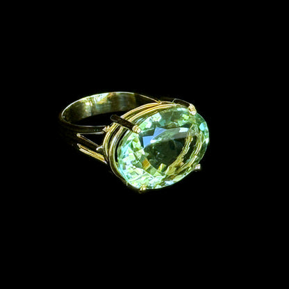 Large Green Amethyst & 14k Yellow Gold Ring