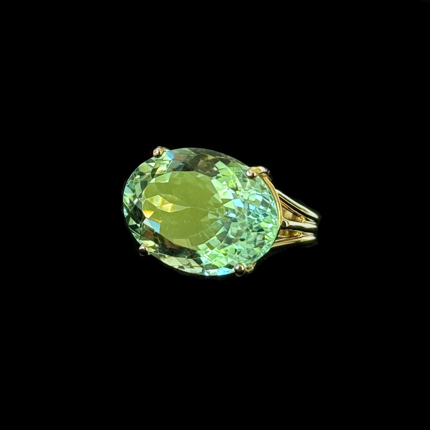 Large Green Amethyst & 14k Yellow Gold Ring