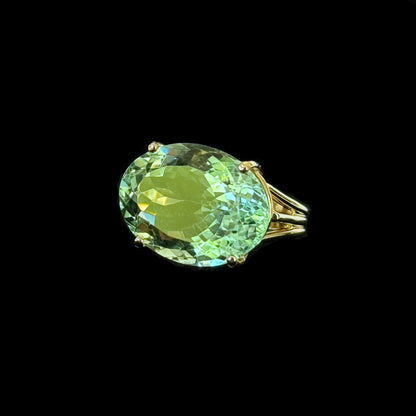 Large Green Amethyst & 14k Yellow Gold Ring