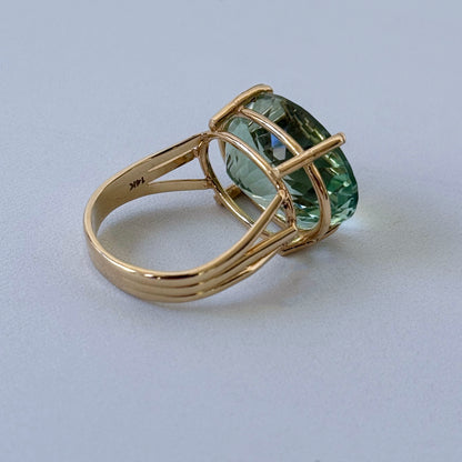 Large Green Amethyst & 14k Yellow Gold Ring