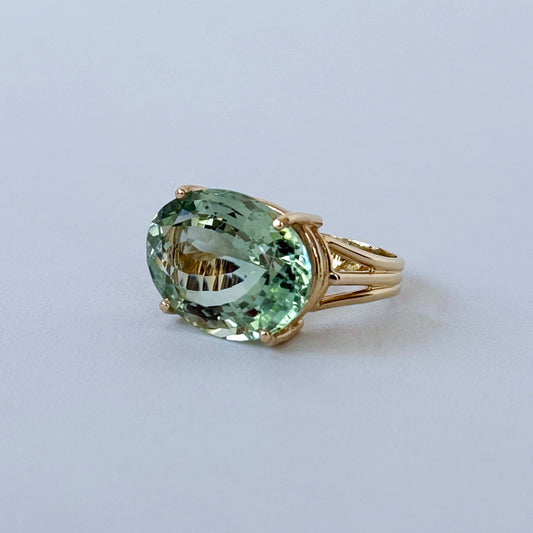 Large Green Amethyst & 14k Yellow Gold Ring