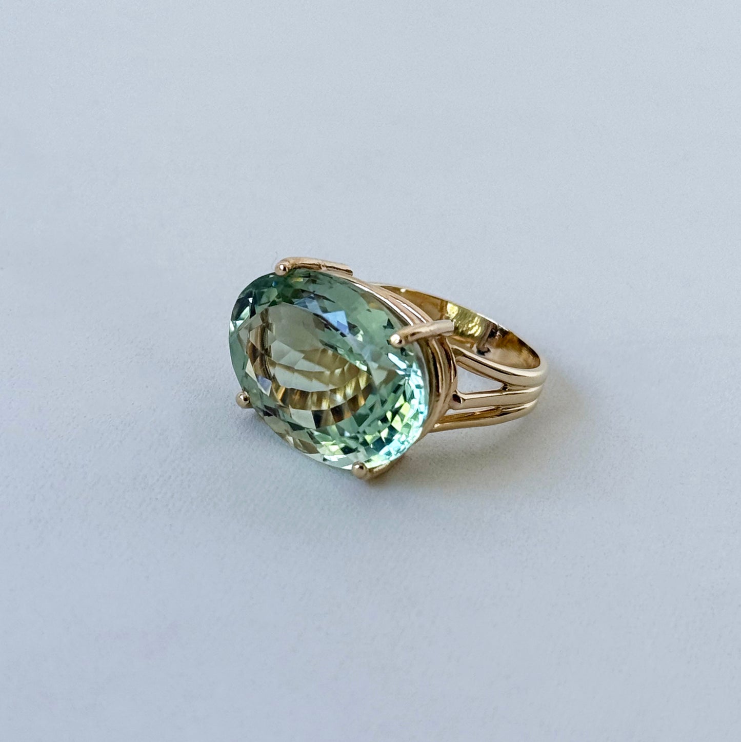 Large Green Amethyst & 14k Yellow Gold Ring