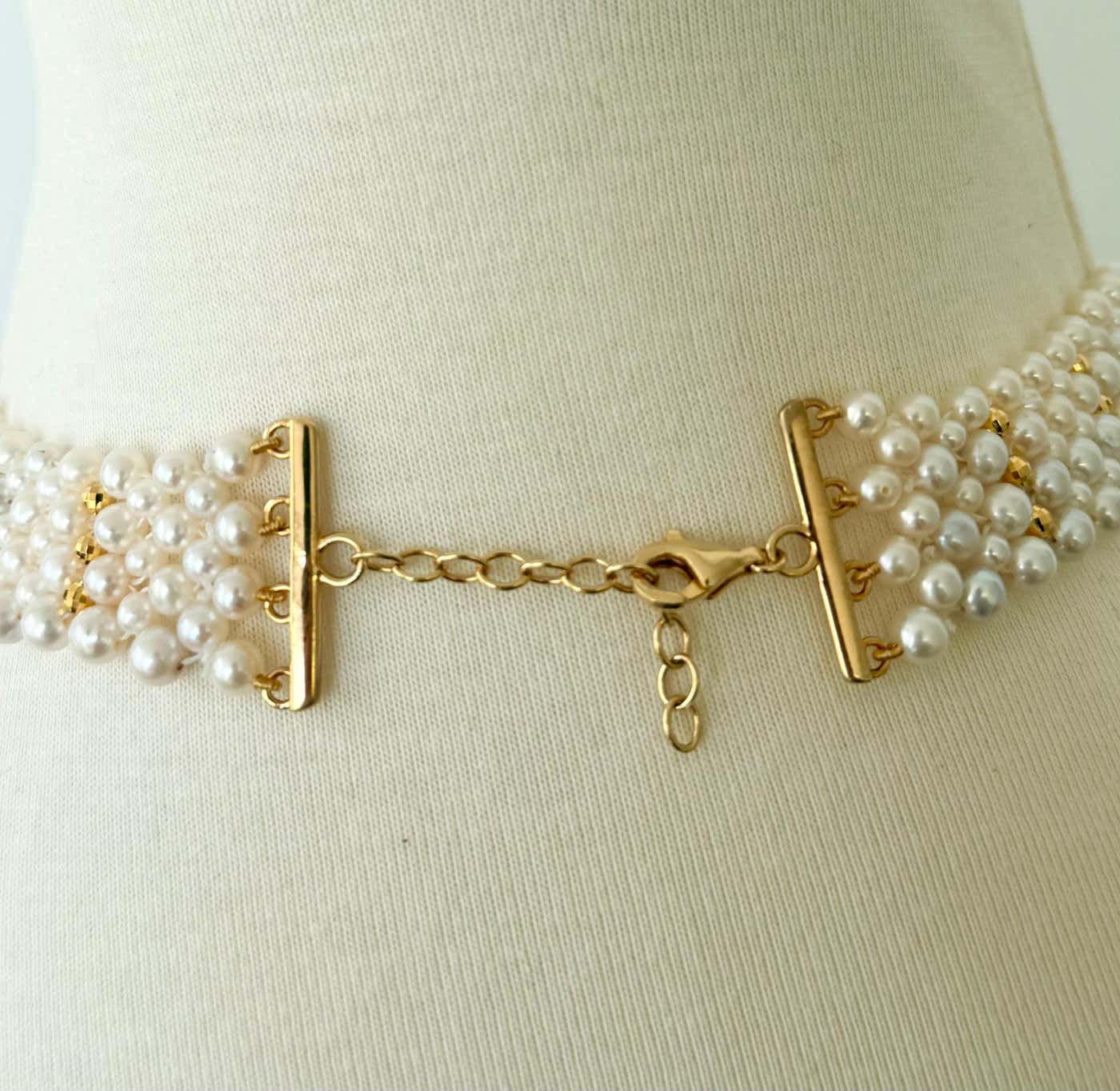 One of A Kind Adjustable Pearl Necklace with Vintage 18k Centerpiece