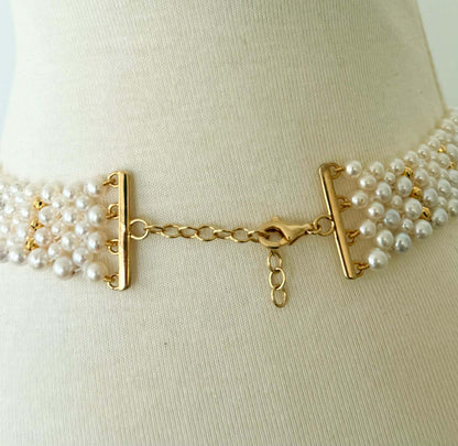 One of A Kind Adjustable Pearl Necklace with Vintage 18k Centerpiece