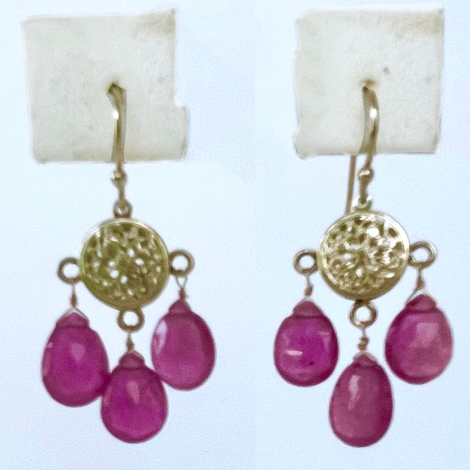 Pink Sapphire & Solid 14k Yellow Gold Chandelier Earrings
