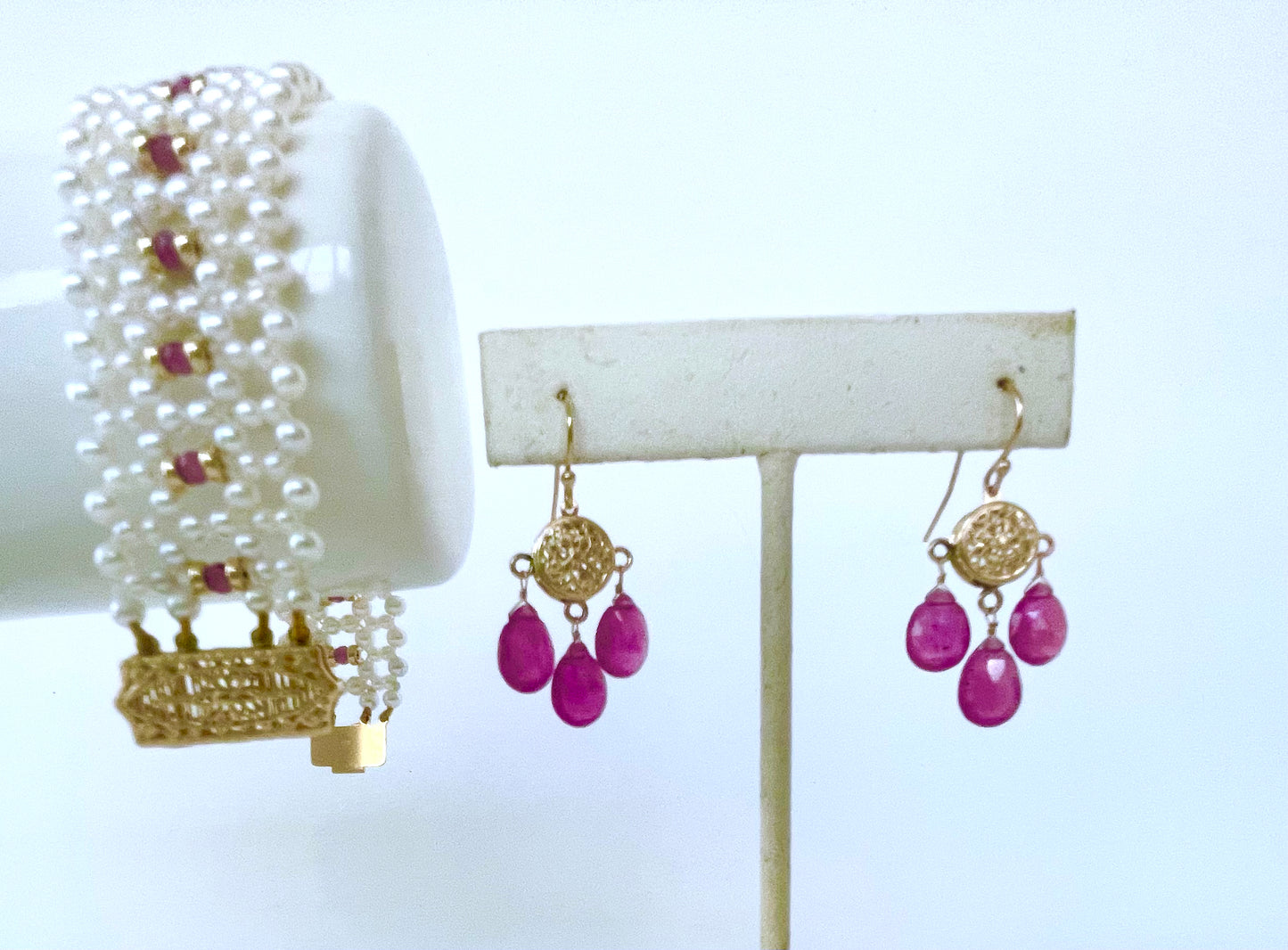 Pink Sapphire & Solid 14k Yellow Gold Chandelier Earrings