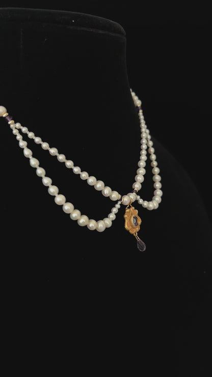 Marina J. Vintage 10k English Gold Amethyst Encrusted Pearl Draped Necklace