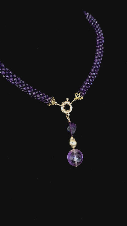 Amethyst Woven Rope Necklace with 14k Solid Gold
