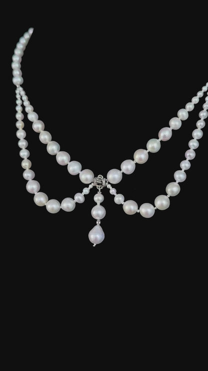 Pearl Draped Necklace With Rhodium Silver Findings
