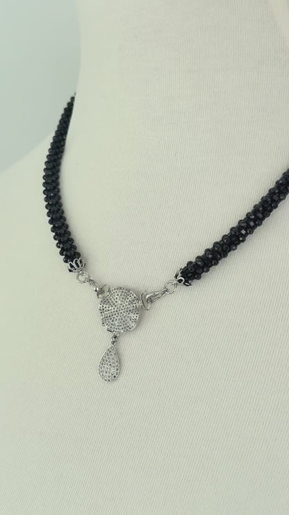 Black Spinel Rope Necklace with Diamond Centerpiece