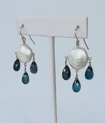 London Blue Topaz, Pearl & 14k Chandelier Earrings