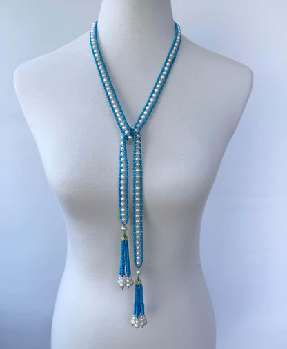 Marina J Turquoise, Pearl & Solid 14k Yellow Gold Sautoir with Graduated Tassels
