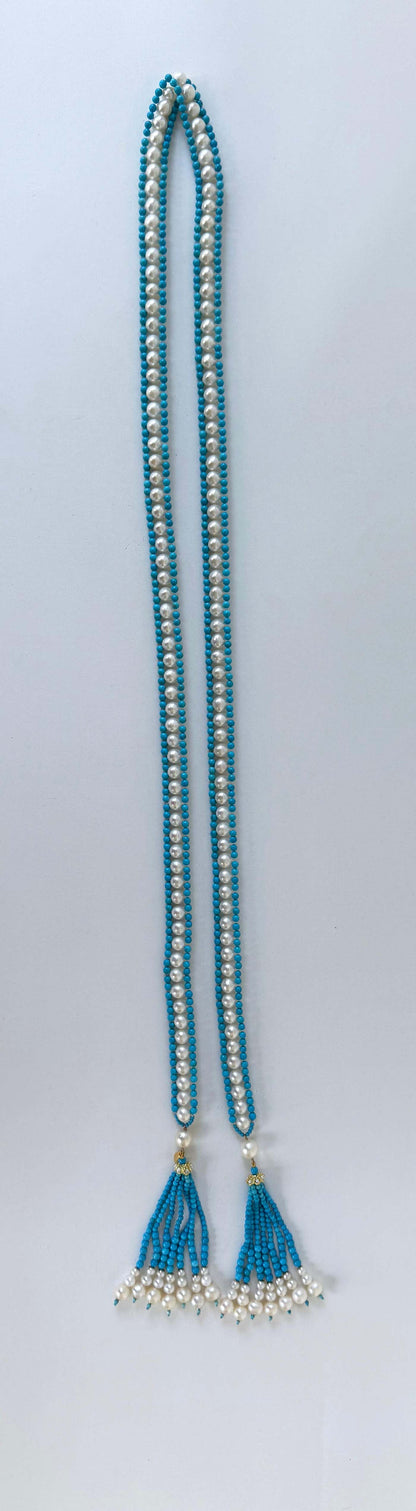 Marina J Turquoise, Pearl & Solid 14k Yellow Gold Sautoir with Graduated Tassels