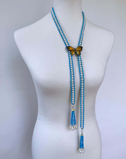 Marina J Turquoise, Pearl & Solid 14k Yellow Gold Sautoir with Graduated Tassels
