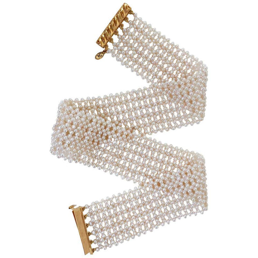 Marina J. Intricately Woven White Seed Pearl Choker with Vermeil Clasp