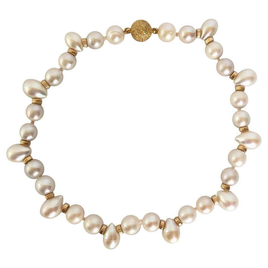 Marina J. Real Pearl Pet Collar/Necklace with Vermeil Beads and Magnetic Clasp