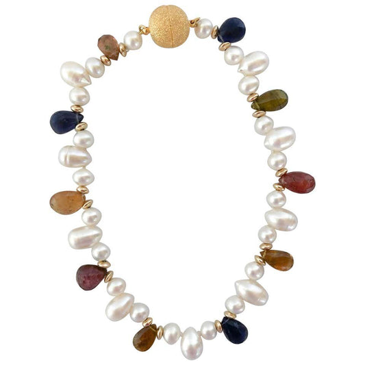 Marina J. Pet Collar/Necklace with Real Pearls, Iolite, Kyanite and Tourmaline