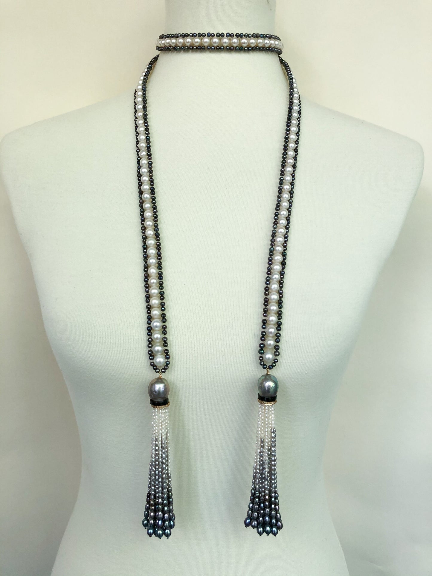 Marina J. White, Black and Grey Pearl Sautoir with Ombre Graduated Tassels