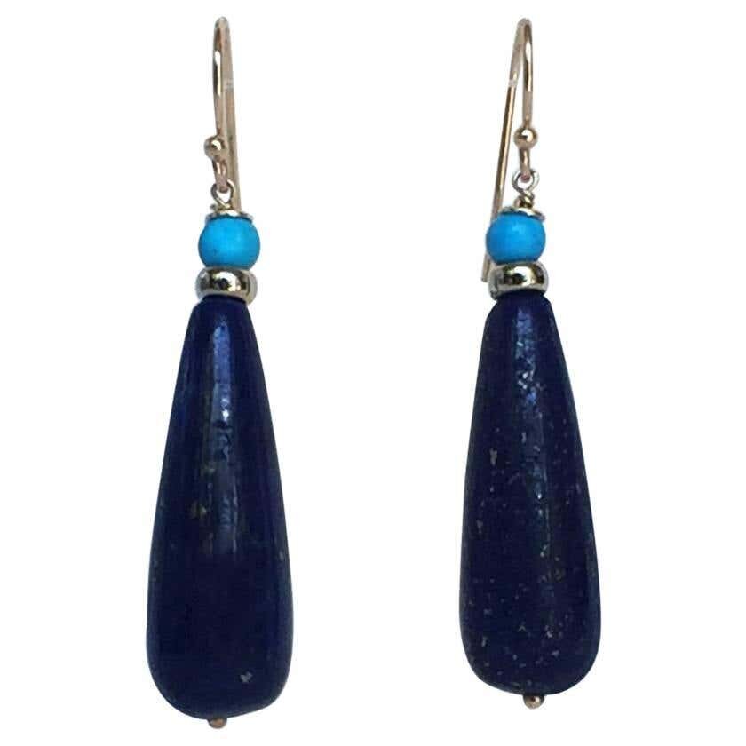 Marina J Lapis Lazuli and Turquoise Drop Earrings with 14 K Gold Hooks