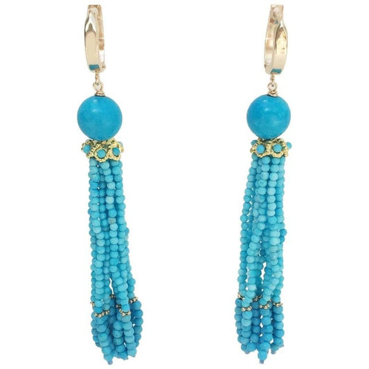 Turquoise Tassel Earrings with 14 K Gold Cup and Lever Back
