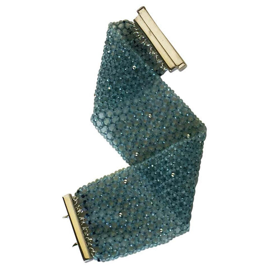 Woven Aquamarine & 14K White Gold Cuff Bracelet with Sterling Silver Clasp