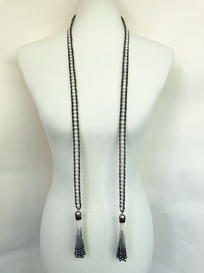 Marina J. White, Black and Grey Pearl Sautoir with Ombre Graduated Tassels