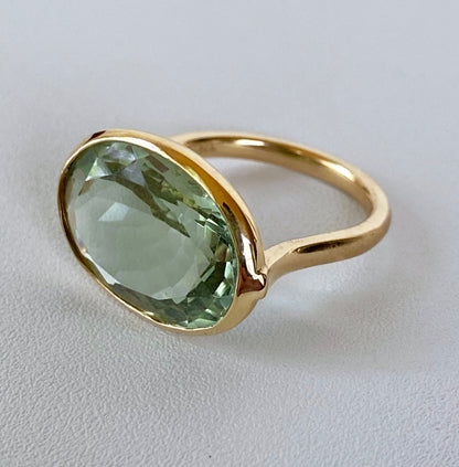 Solid 14k Yellow Gold and Green Amethyst Ring