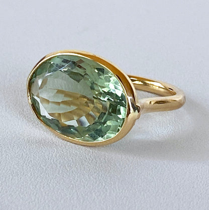 Solid 14k Yellow Gold and Green Amethyst Ring