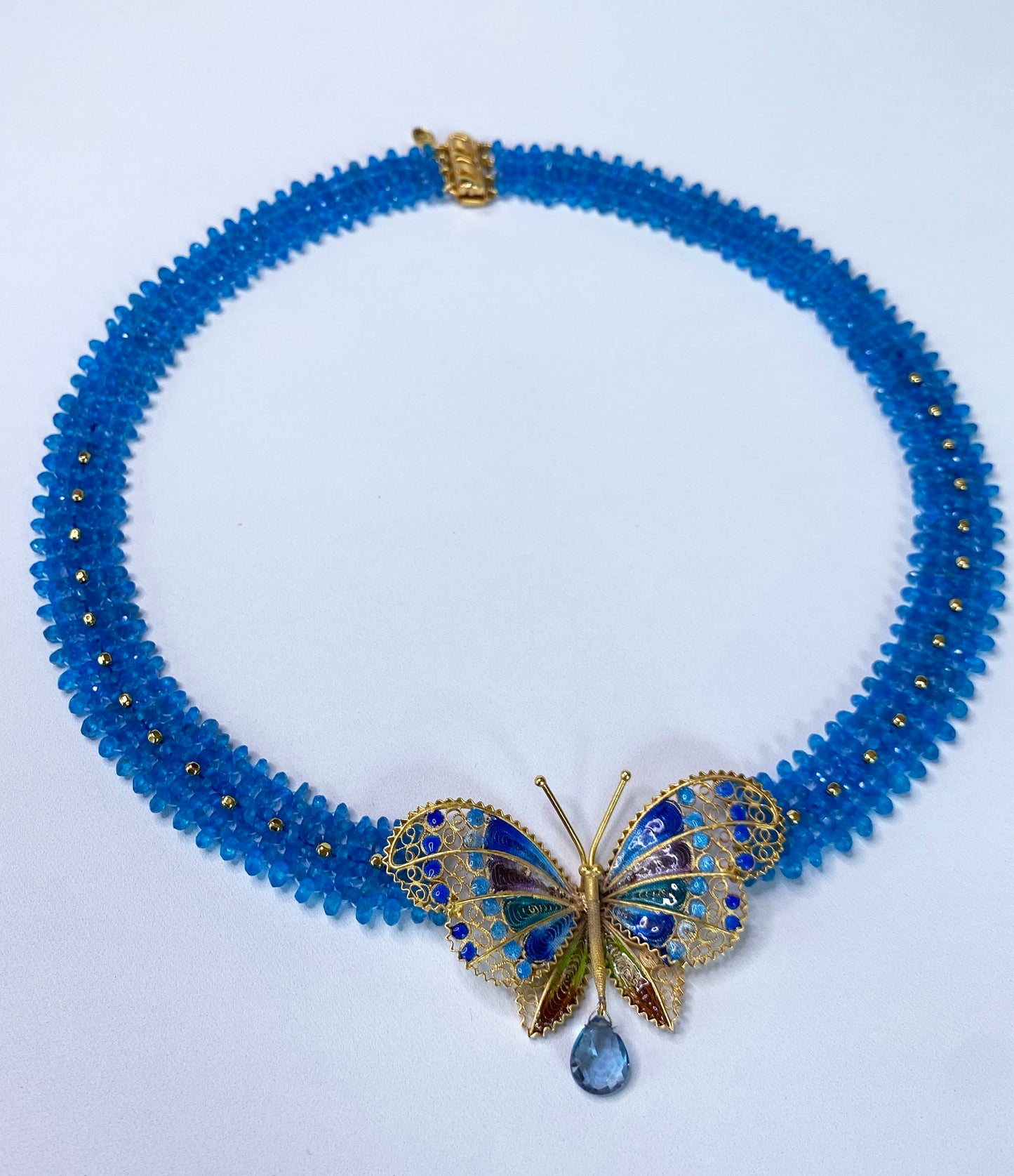 Woven 14k London Blue Topaz & Enamel Multi Color Butterfly Centerpiece
