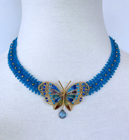 Woven 14k London Blue Topaz & Enamel Multi Color Butterfly Centerpiece