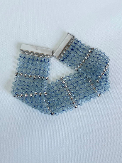 Aquamarine & Rhodium Plated Sterling Silver Woven Bracelet