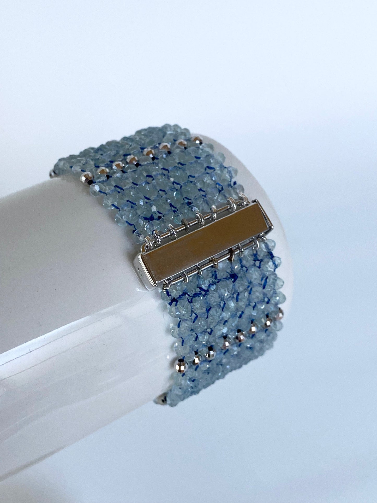 Aquamarine & Rhodium Plated Sterling Silver Woven Bracelet