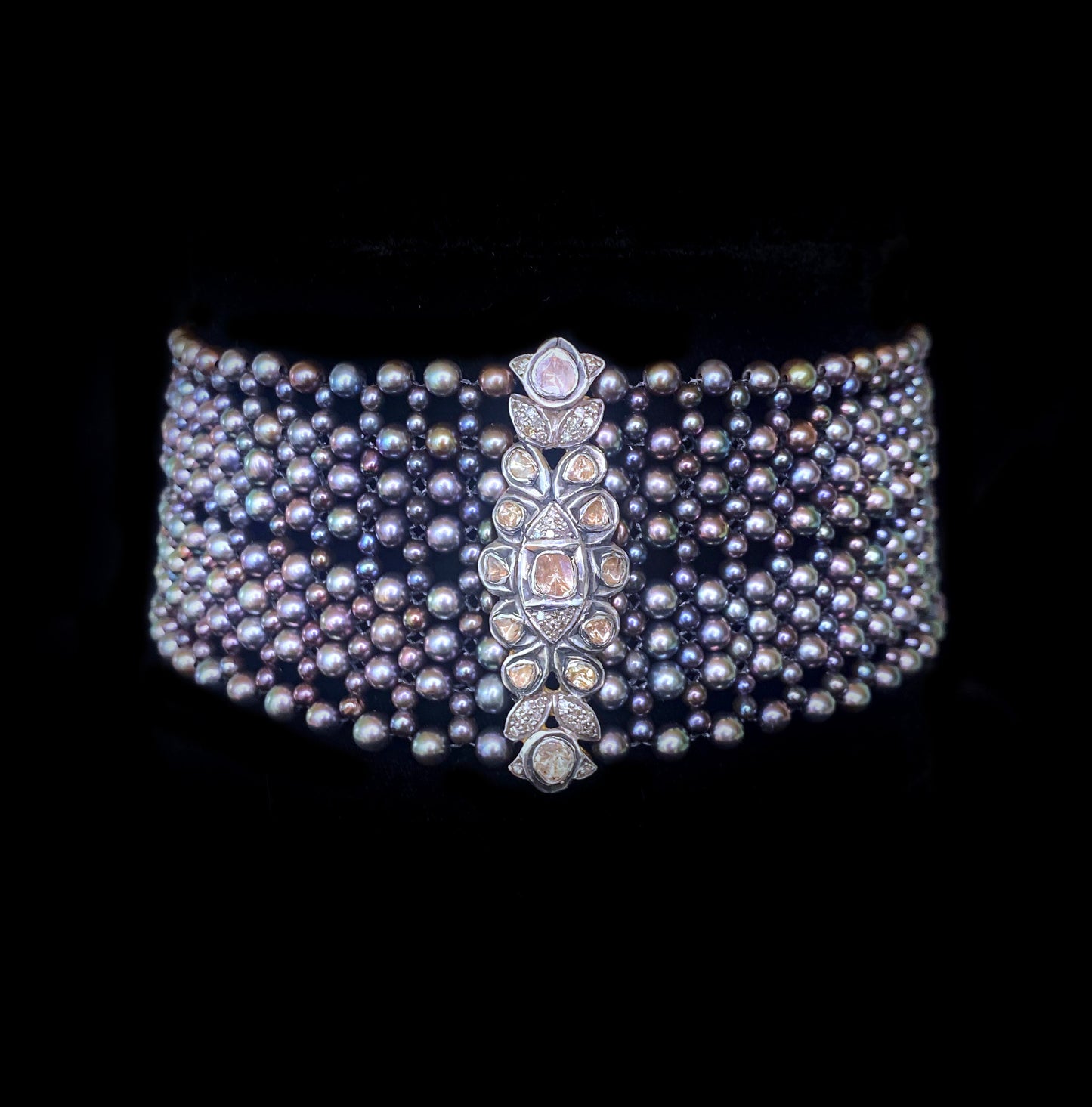 Marina J. Woven Black Pearl Choker with Vintage Raw Diamond Centerpiece