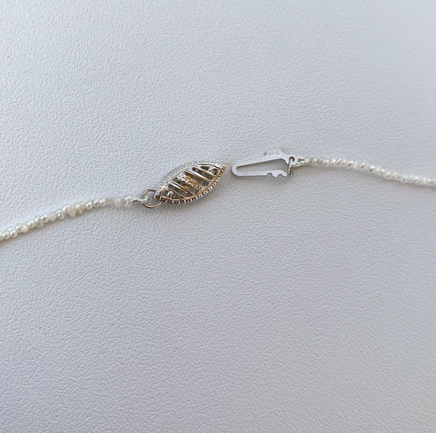 Natural Seed Pearl Necklace with Kyantie and 14k White Gold