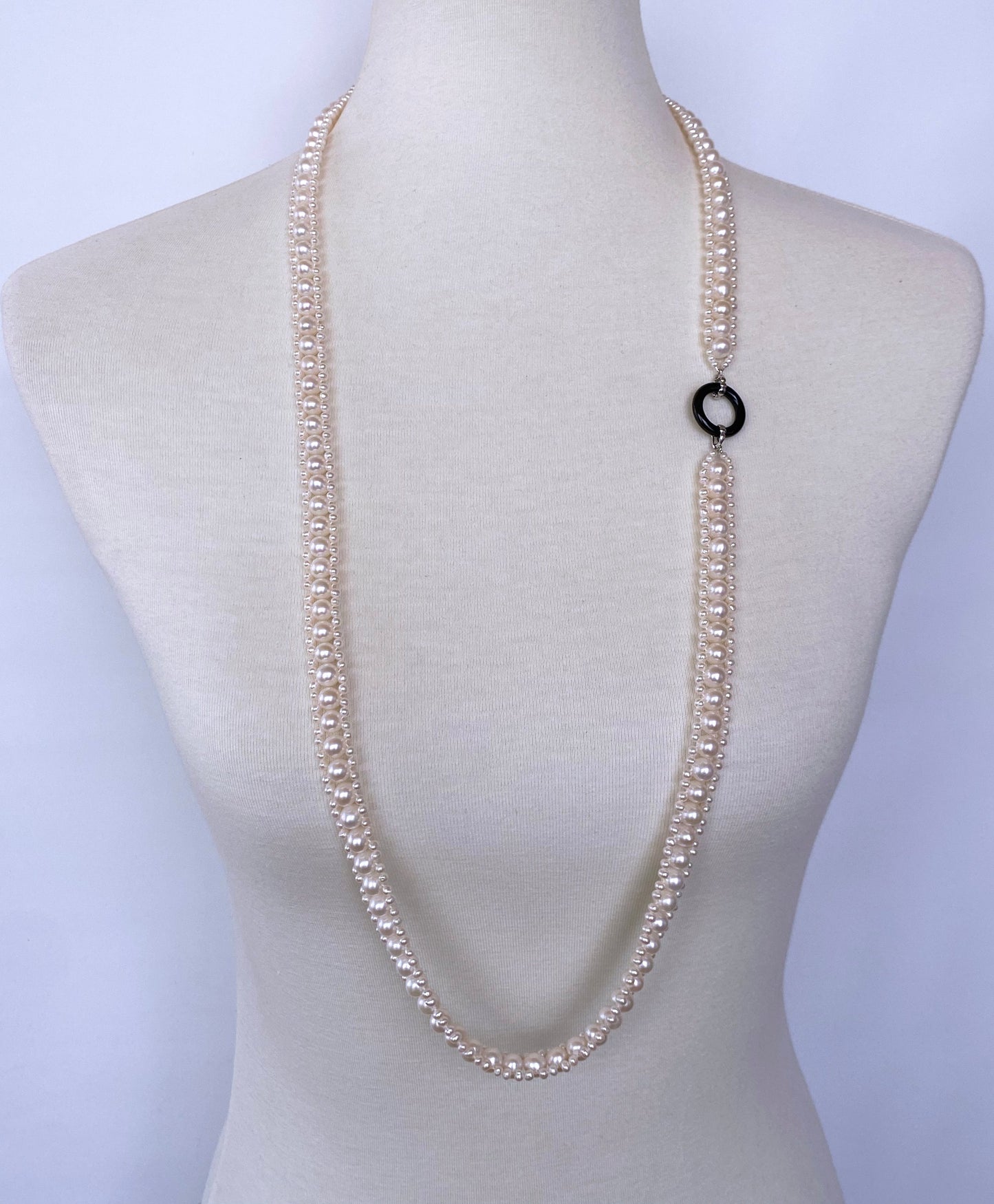 Marina J. Woven Pearl Sautoir with Black Onyx and Silver