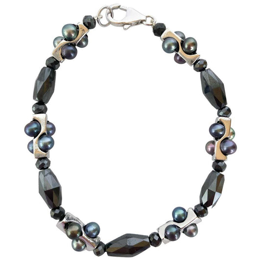 Marina J. Unisex Infinity Bracelet w Black Pearls, Black Spinel & 14K White Gold