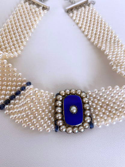 Pearl & Sapphire Choker with Vintage Centerpiece and 14K White Gold