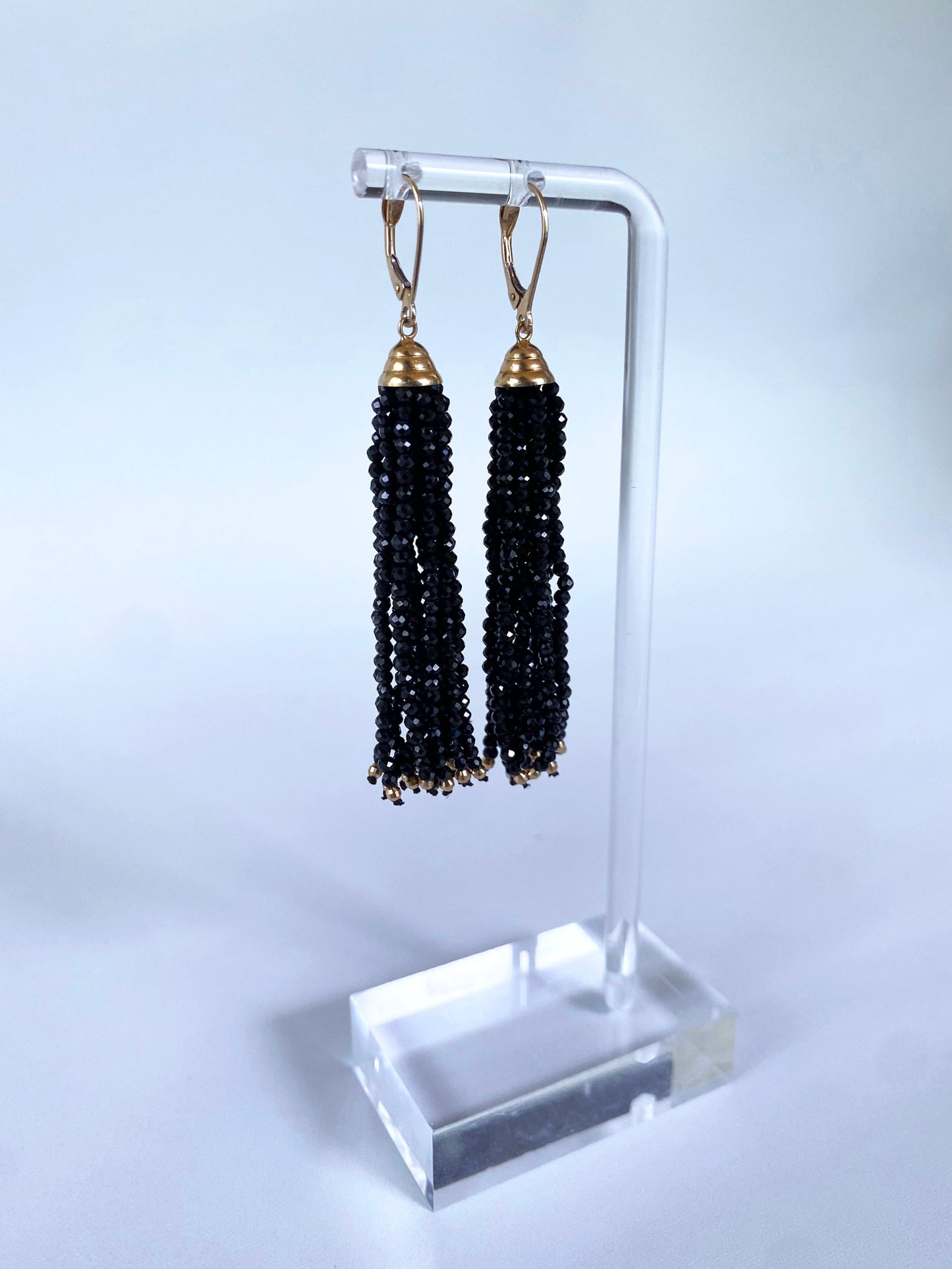 Black Spinel & solid 14k Yellow Gold Earrings