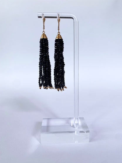 Black Spinel & solid 14k Yellow Gold Earrings
