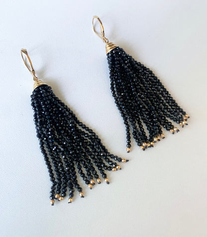 Black Spinel & solid 14k Yellow Gold Earrings