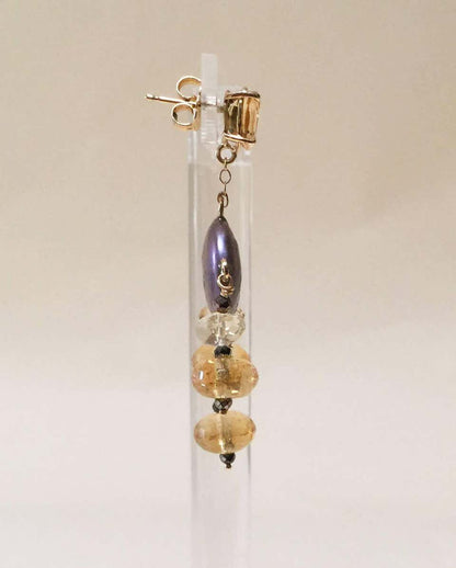Marina J. Black Pearl Earrings with Spinel and Citrine with 14K Yellow Gold