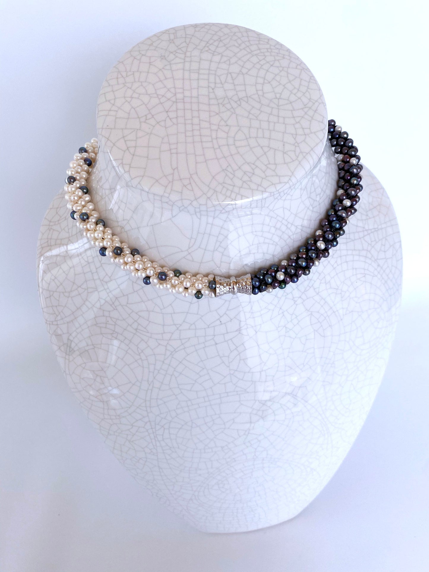 Black & White Pearl Convertible Necklace / Bracelet with Magnetic Clasp