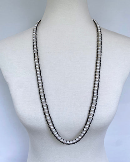Pearl, Faceted Black Spinel & 14k White Gold Sautoir