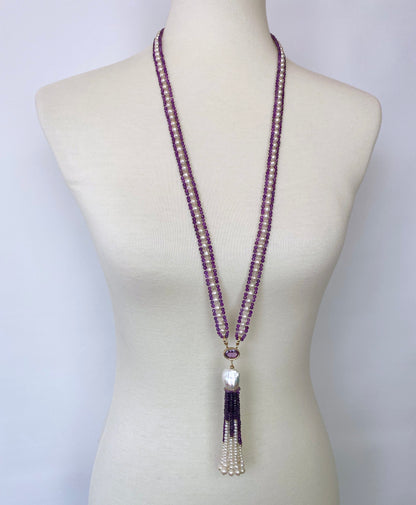 Pearl, Amethyst and 14k Yellow Gold Sautoir with Tassel