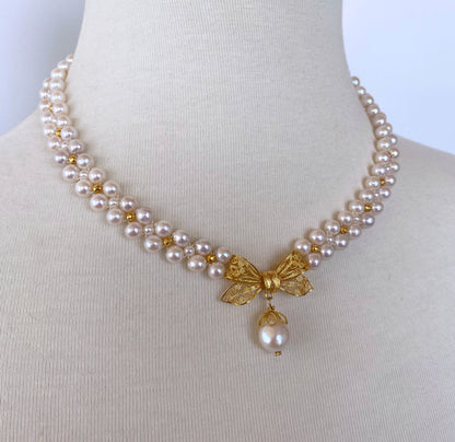 Pearl and 14K Gold Plated Necklace with Centerpiece