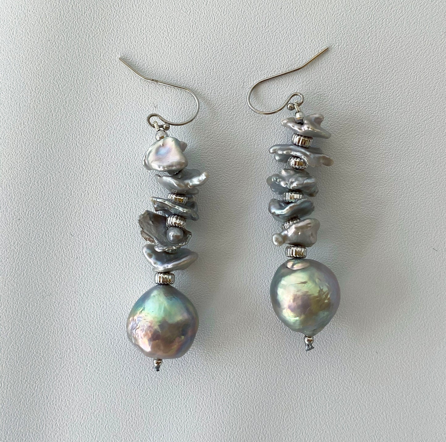 Baroque Pearl Dangle Earrings with Iridescent Grey Pearl and 14K Gold