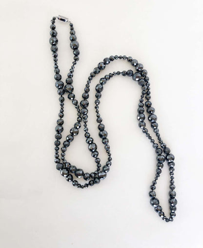Vintage Black Spinel Beaded "Downtown Abbey" Inspired Necklace