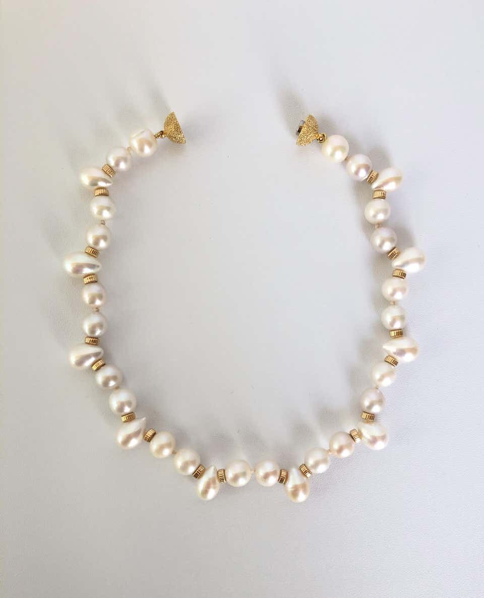 Marina J. Real Pearl Pet Collar/Necklace with Vermeil Beads and Magnetic Clasp