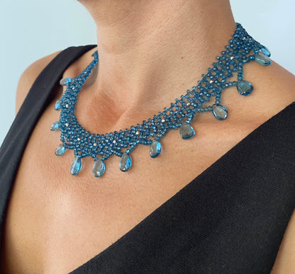 Marina J Woven London Blue Topaz with Briolettes & Faceted Sterling Silver Beads