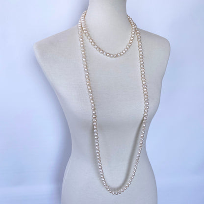 Long Pearl Knotted Necklace with 14k Yellow Gold Ball Clasp